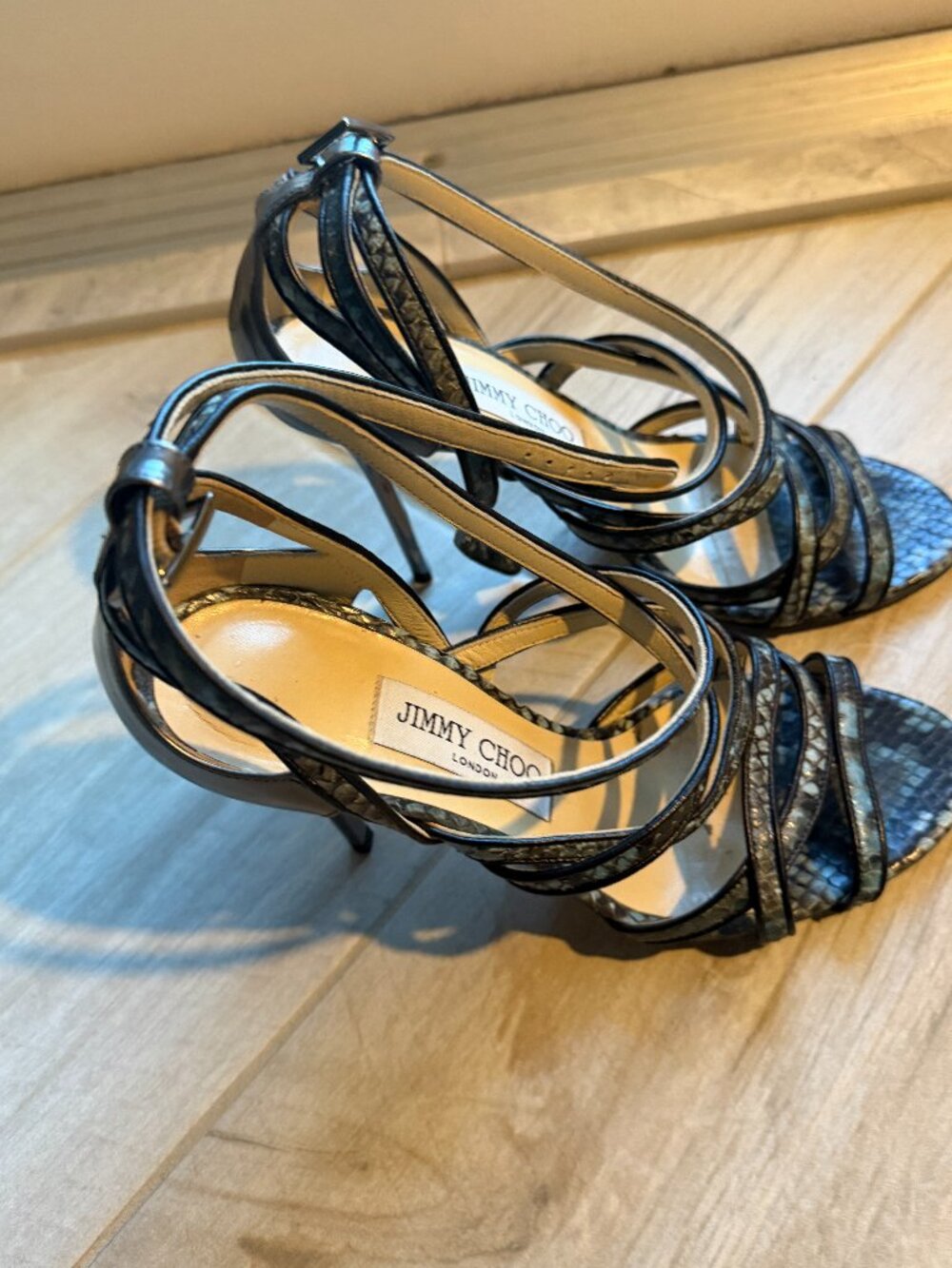 Jimmy Choo Vargo Snake Print Strappy Sandals Heels EU 37 Authentic - Picture 8 of 8